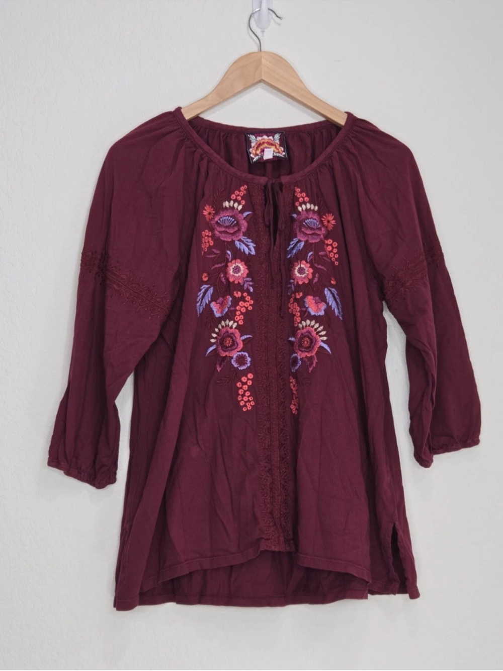 Johnny Was Marcella Embroidered Peasant Blouse Size L Womens